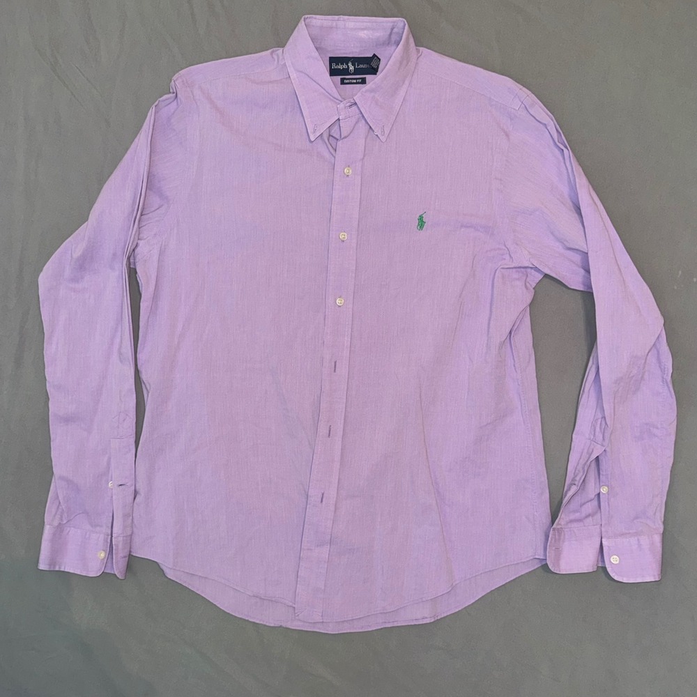 Ralph Lauren Custom Fit Purple Button Down Shirt Mens Large Pony Logo Preppy